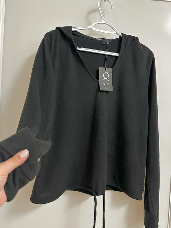 Gibson Tops - Women’s Top Black Hooded Pullover Drawstring Sweatshirt NWT